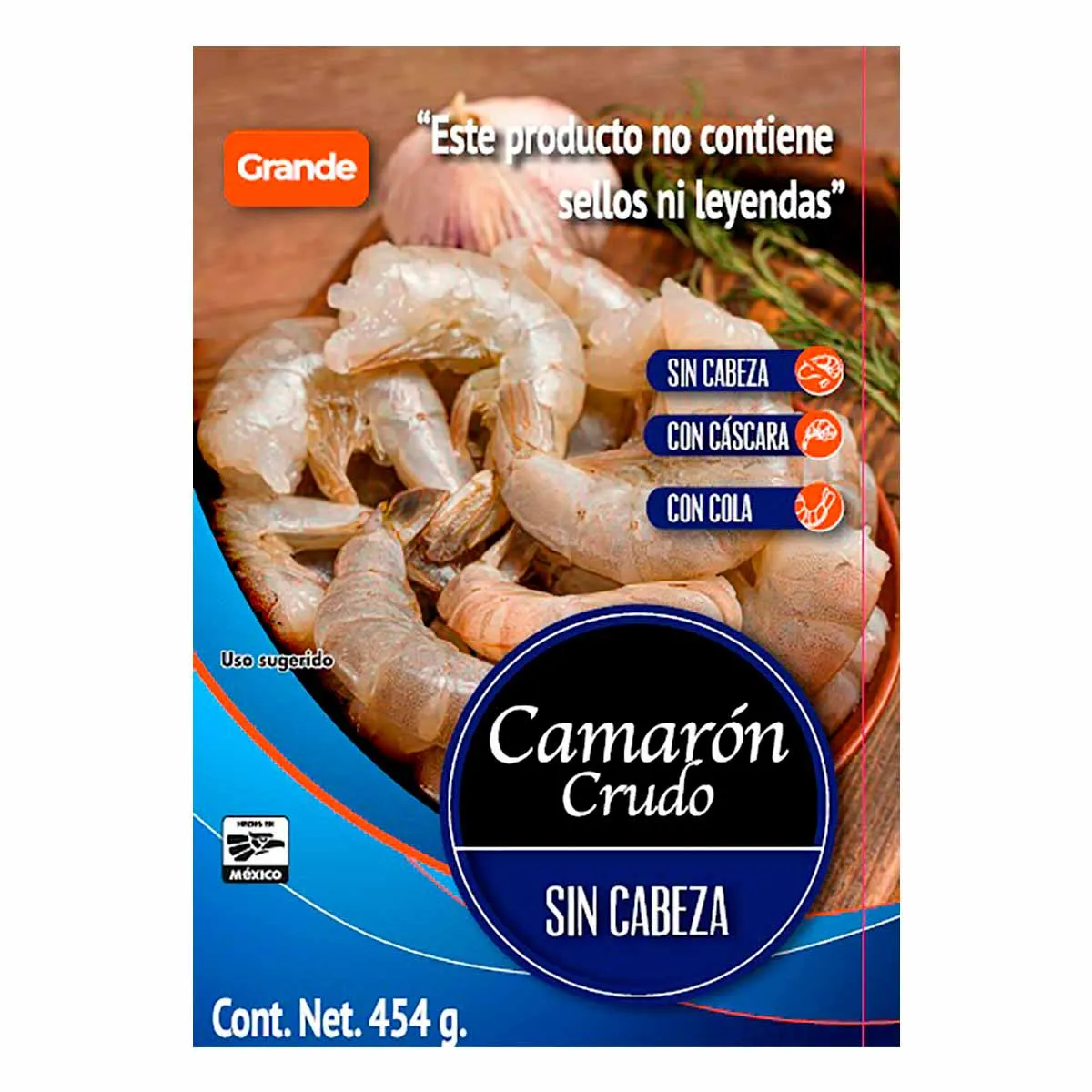 Camarón Grande sin Cabeza Crudo 454g