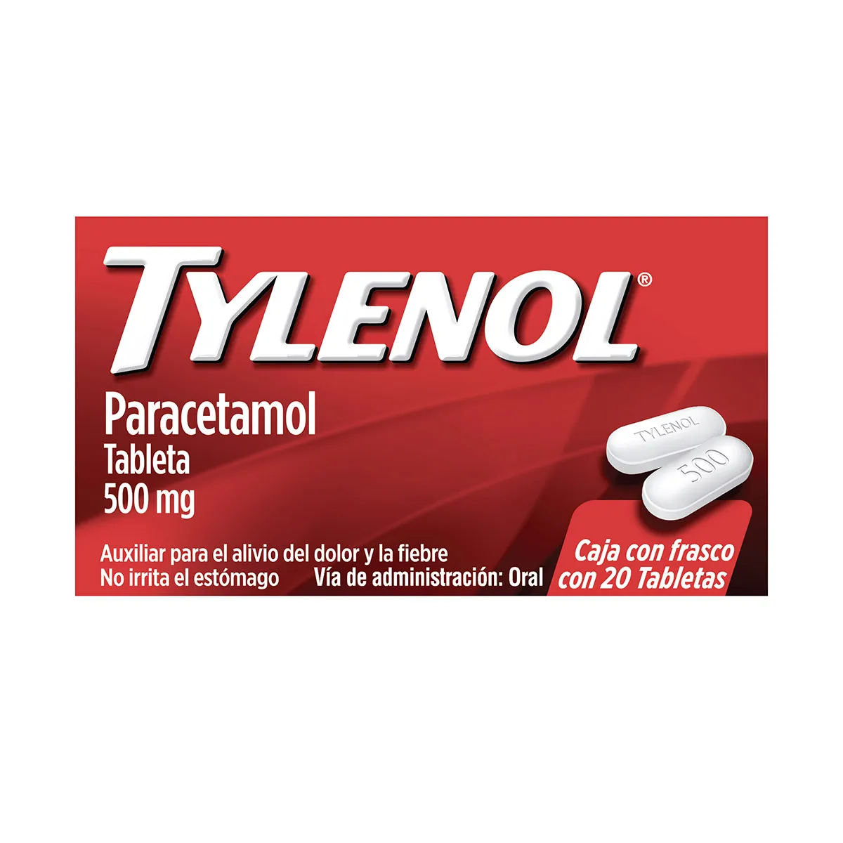 Tabletas Tylenol Analgésico 500mg con 20 Tabletas