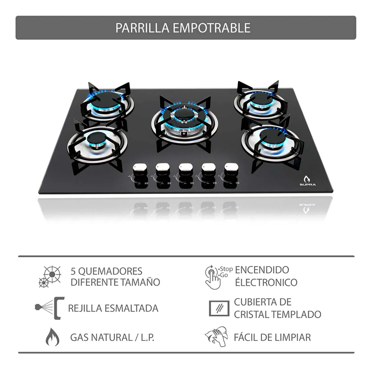 Parrilla a Gas Empotrable Supra Brioni de 76 cm con 5 Quemadores