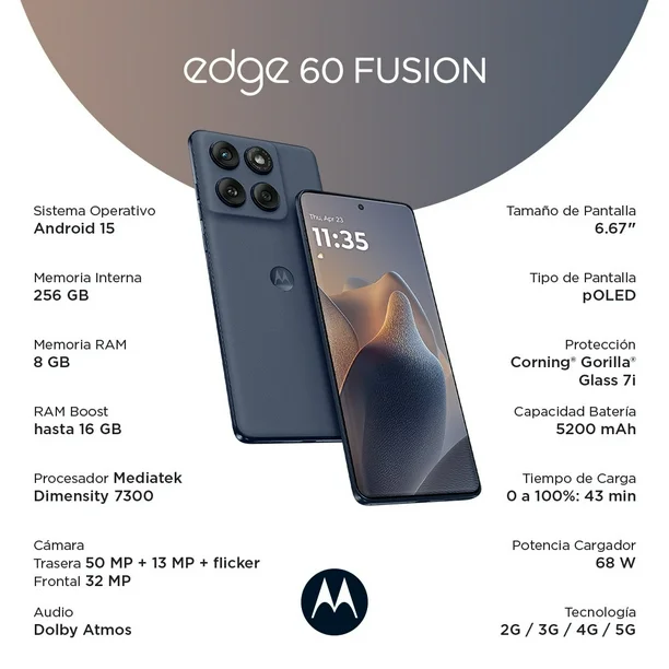 Smartphone Motorola Edge 60 Fusion 5G / 256GB Gris Desbloqueado