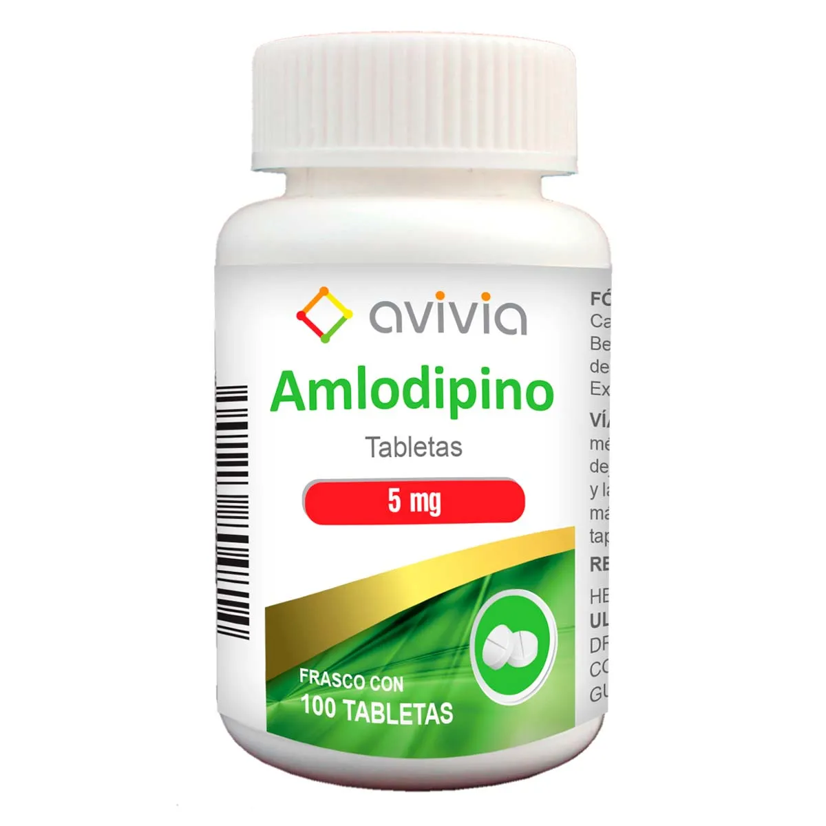 Tabletas Genéricas Amlodipino 5mg Frasco con 100 Tabletas