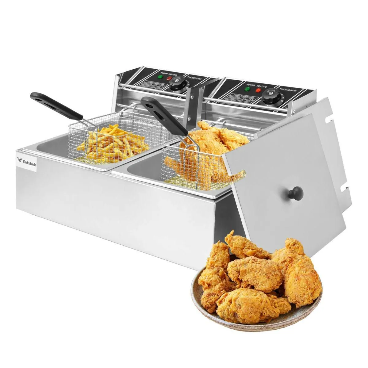 Freidora Electrica Doble Bandeja 12l Acero Inoxidable Gutstark Home
