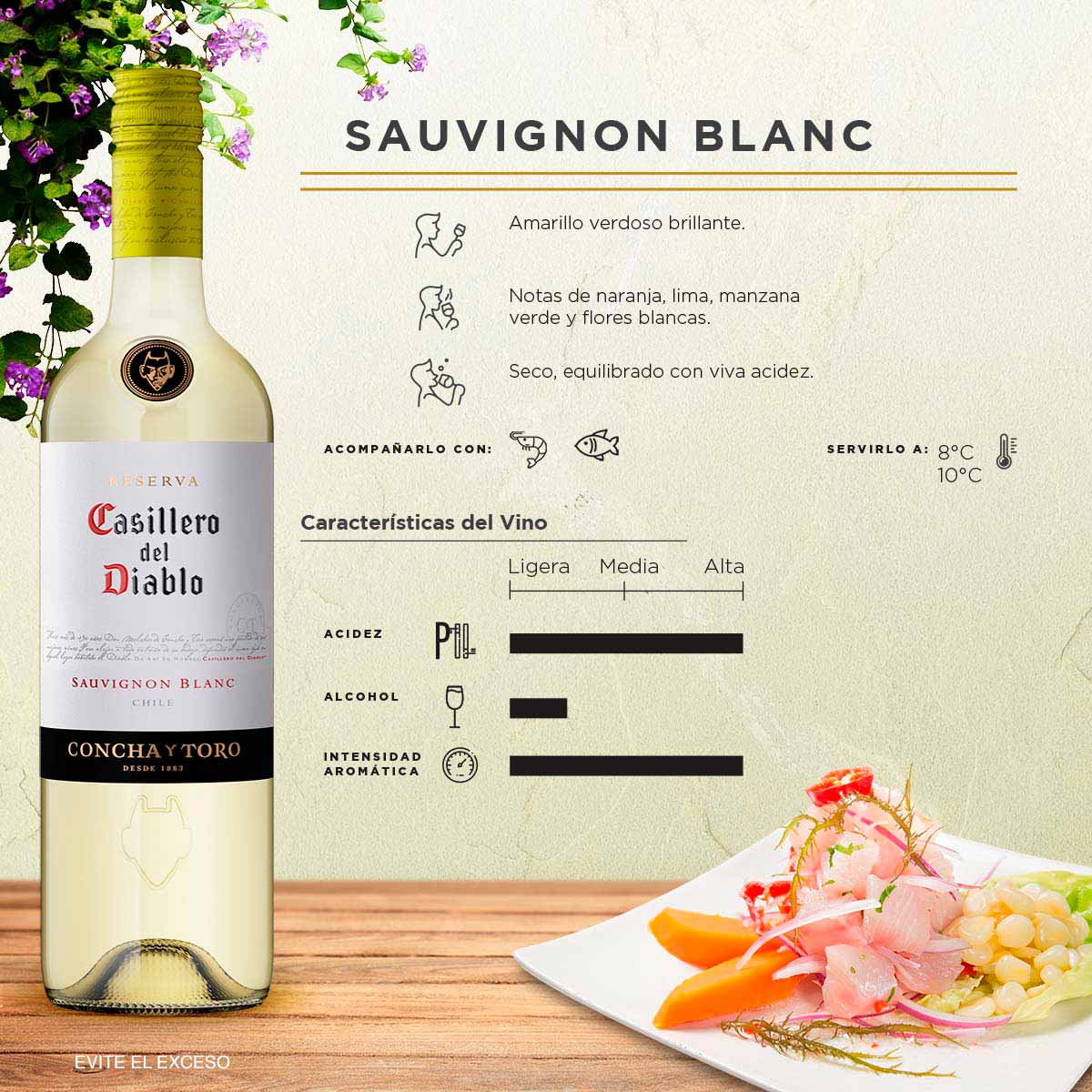 Vino Blanco Chileno Casillero Del Diablo Sauvignon Blanc 750ml