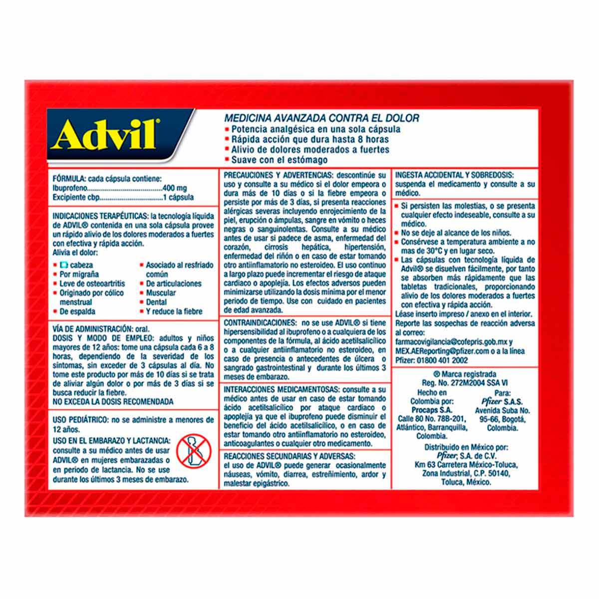 Capsulas Advil Analgésico 400mg