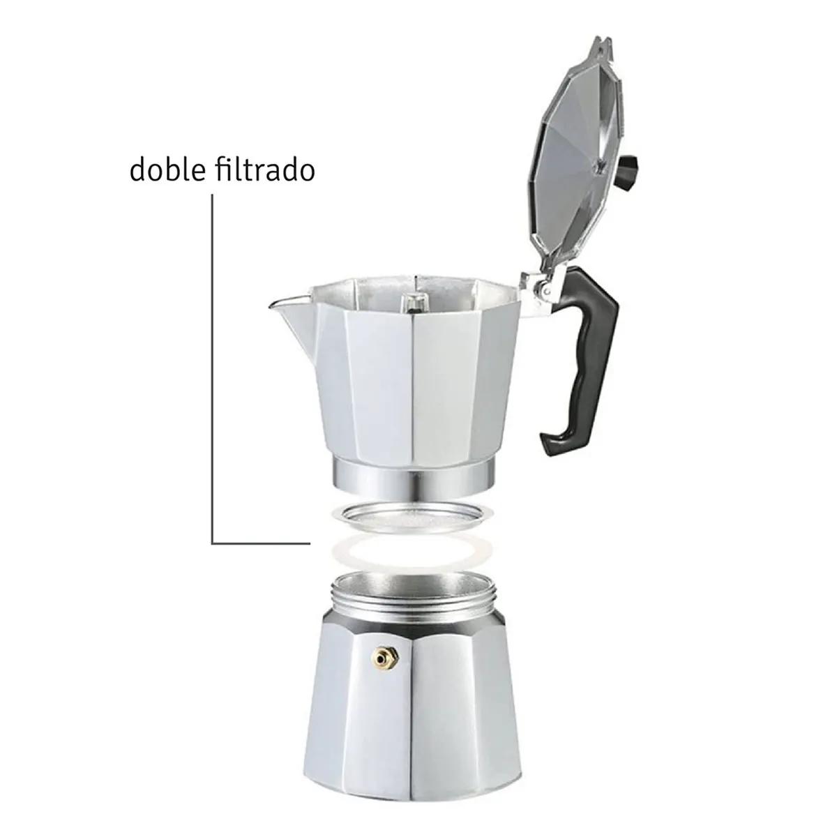 Cafetera Italiana Hudson Aluminio Pulido 6 Tazas M002