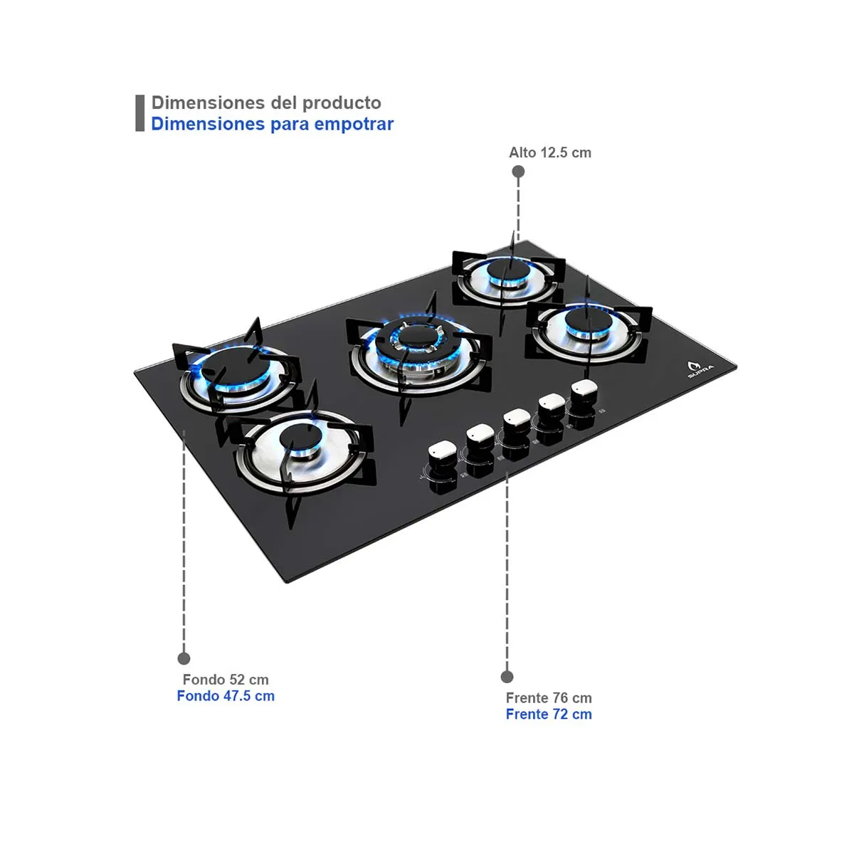 Parrilla a Gas Empotrable Supra Brioni de 76 cm con 5 Quemadores