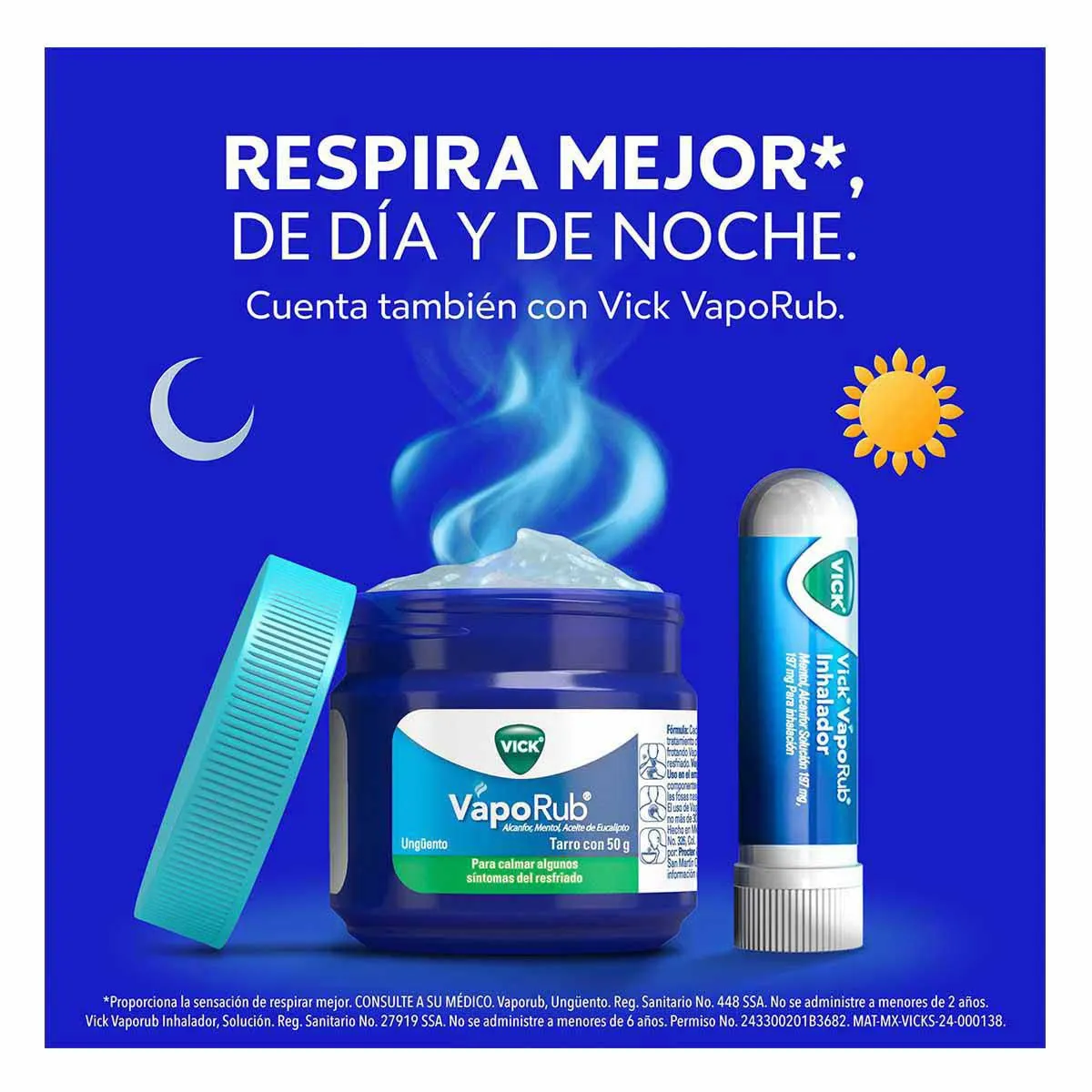 Vick Vaporub Inhalador Alivia Rápido la congestión Nasal 2 Inhaladores