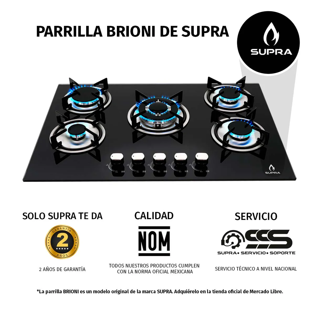 Parrilla a Gas Empotrable Supra Brioni de 76 cm con 5 Quemadores