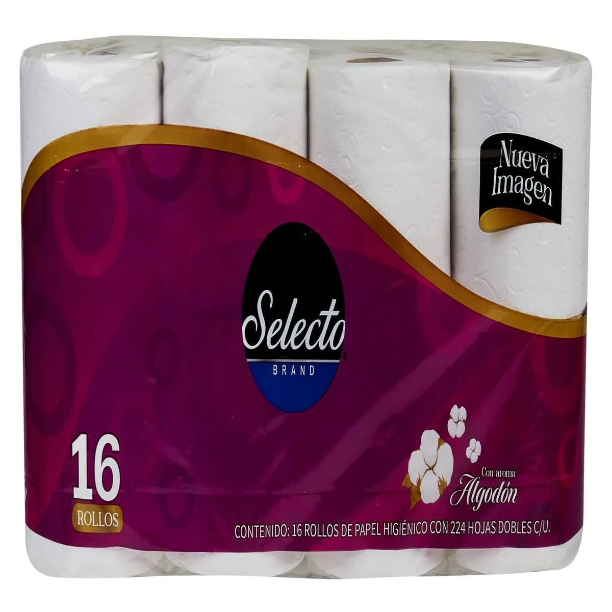 Papel Higiénico Selecto Brand 224 Hojas Dobles Aroma Algodón 16 Rollos