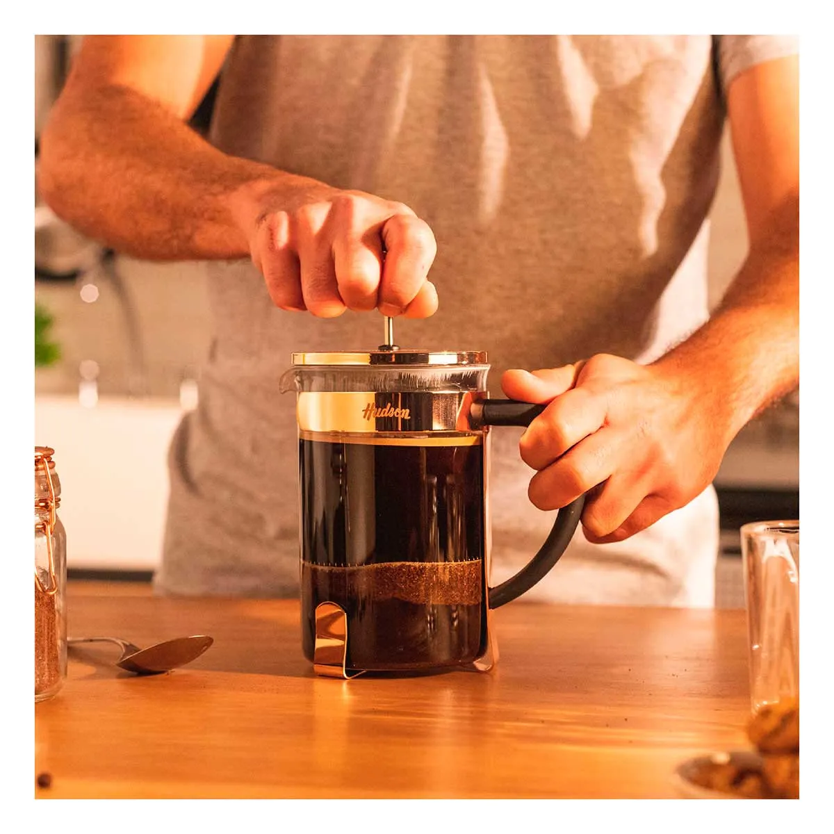  Cafetera Prensa Francesa Hudson Embolo Vidrio y Acero 800ml F-228-800