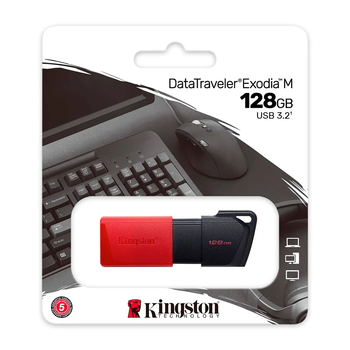 Memoria USB Kingston DataTraveler Exodia M de128GB USB 3.2 Color Negro-Rojo