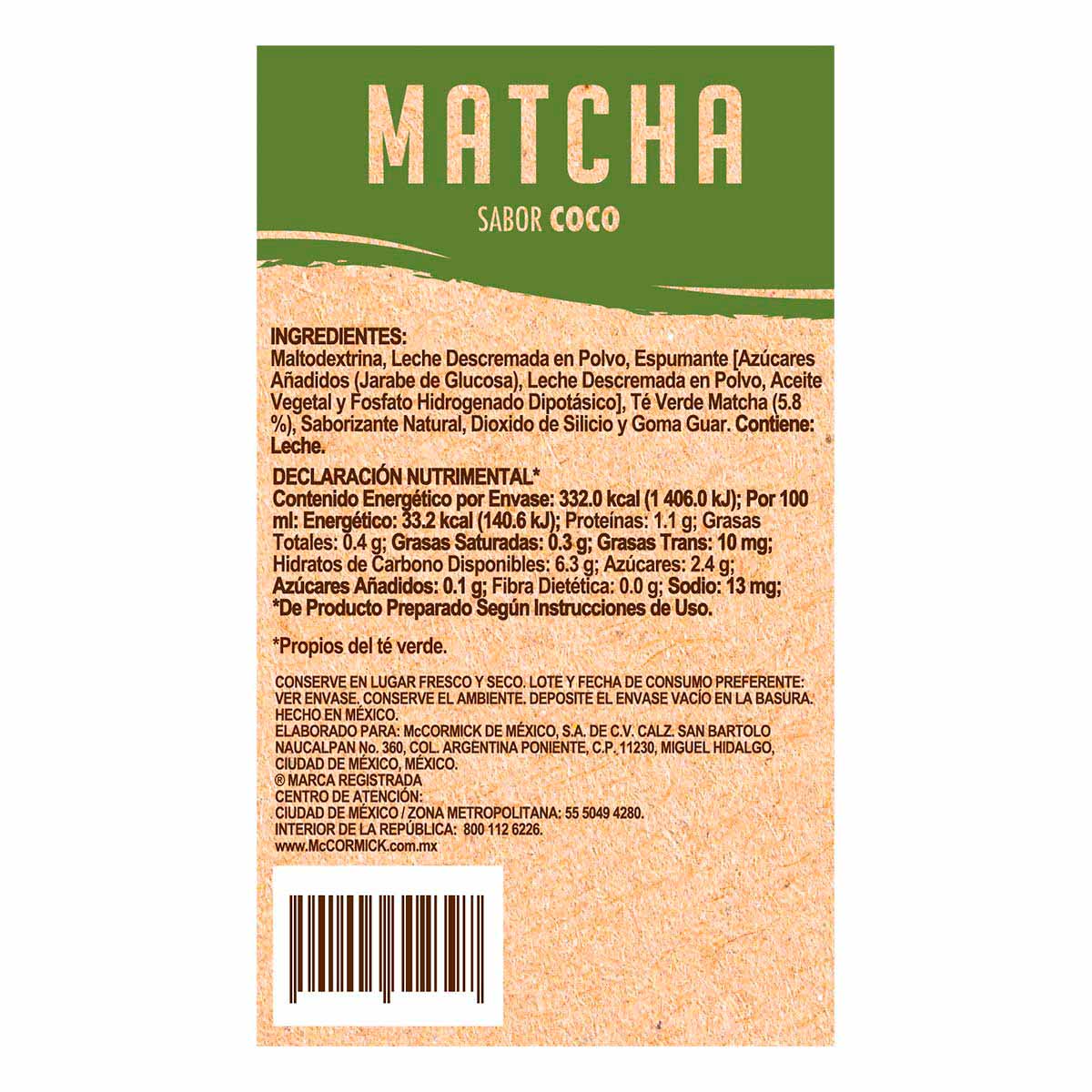 Té Mccormick Matcha Latte Cococ Con 5 Sobres