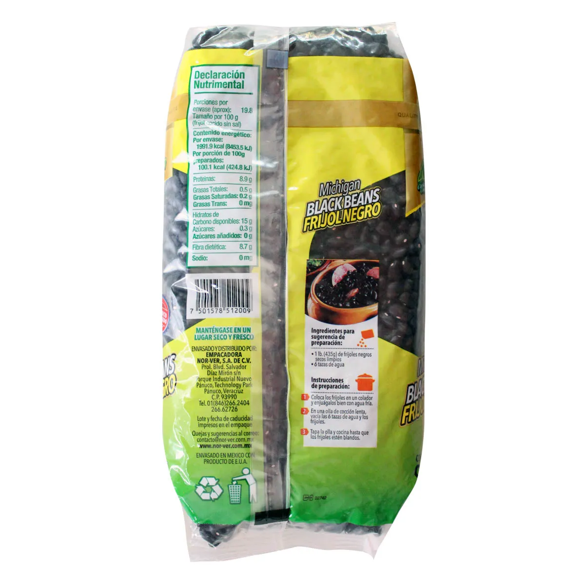 Frijol Nor-Ver Negro Michigan 900g