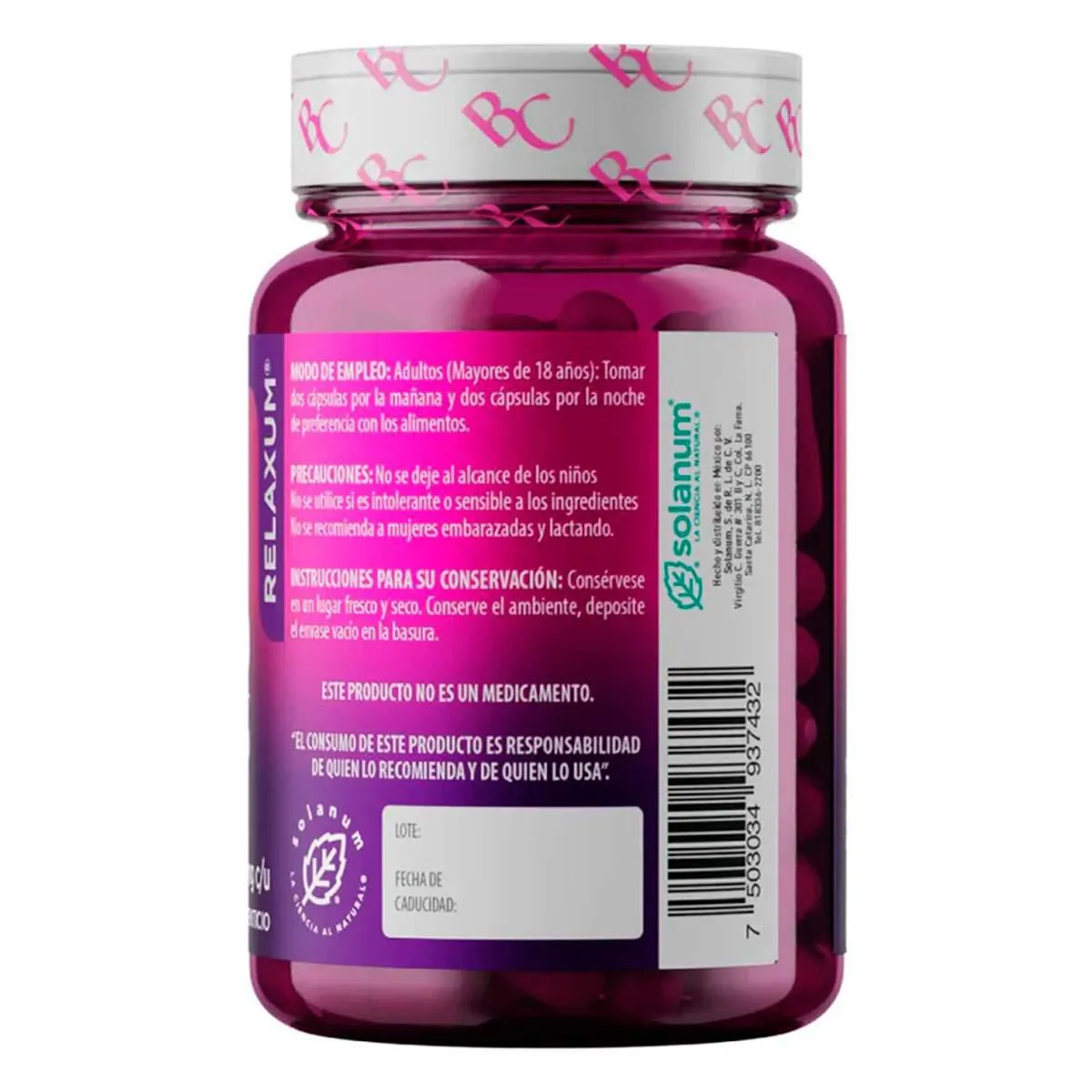 Suplemento Alimenticio Solanum Belacaps Citrato Magnesio 60 Cápsulas