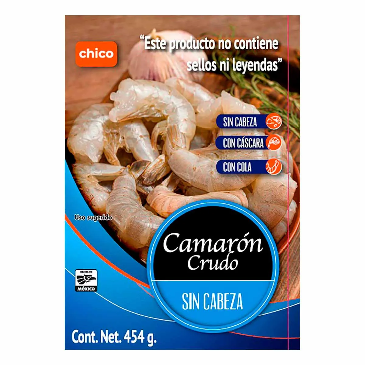 Camarón Chico sin Cabeza Crudo 454g
