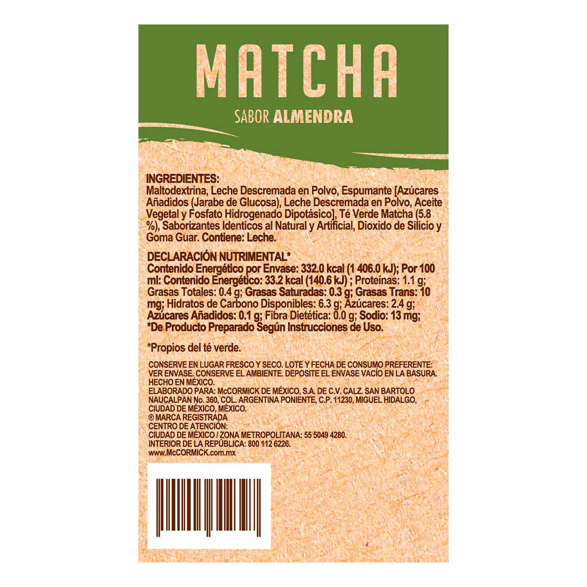 Té Mccormick Matcha Latte Almendra Con 5 Sobres