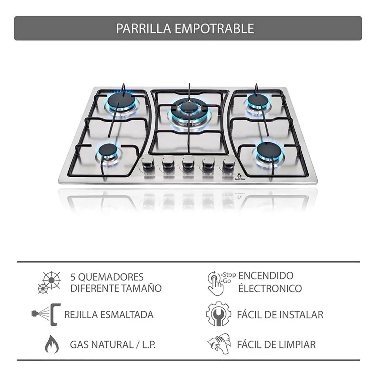 Parrilla a Gas Empotrable Supra de 76cm con 5 Quemadores Zegna