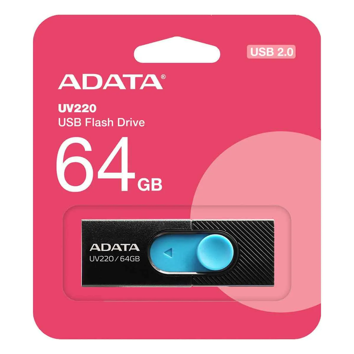 Memoria Adata USB 64GB 2.0 Negro Azul 64GB Retráctil AUV220-64G-RBKBL